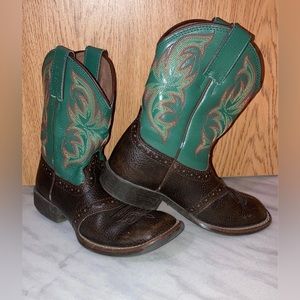 💖Children Girl’s Justin Teal & Brown Western Boots Size 12 D💖